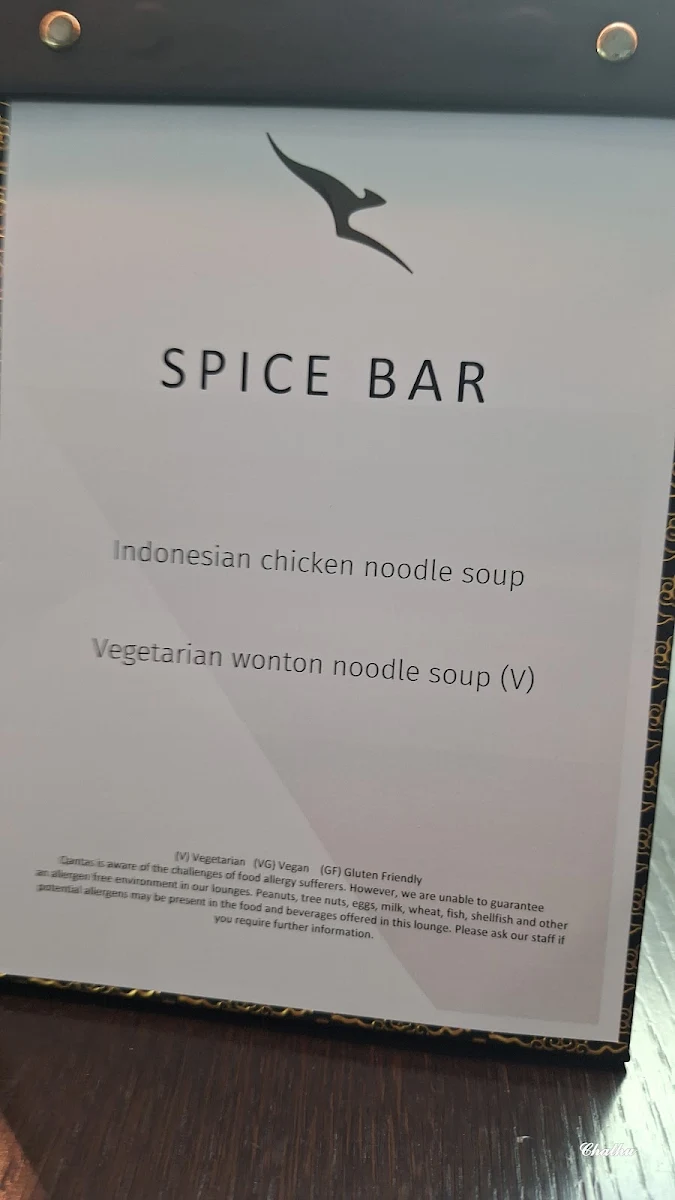 Menu, Qantas Domestic Business Lounge Melbourne