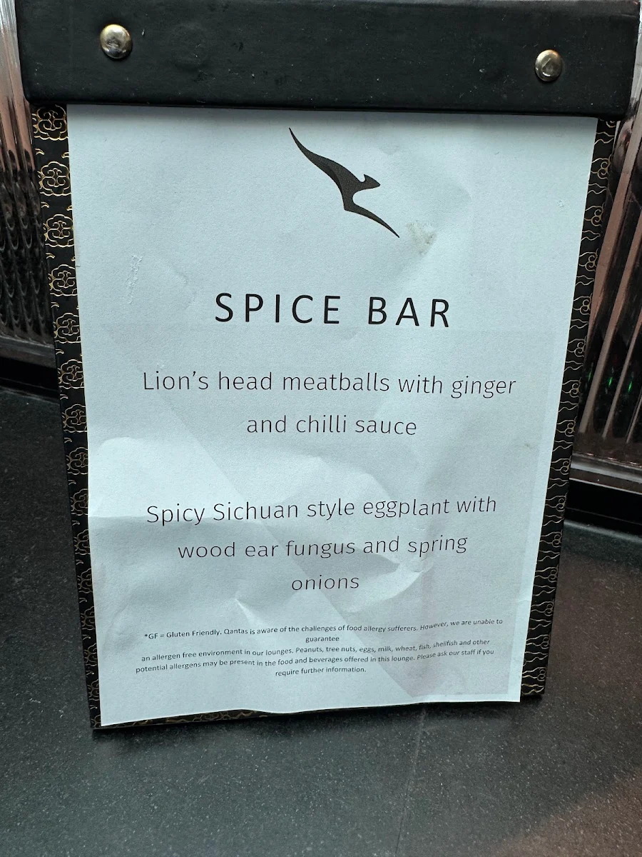 Menu, Qantas Domestic Business Lounge Melbourne