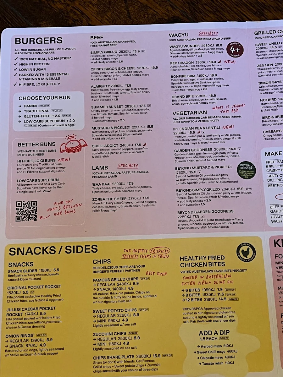 Menu, Grill'd Burgers - Miranda