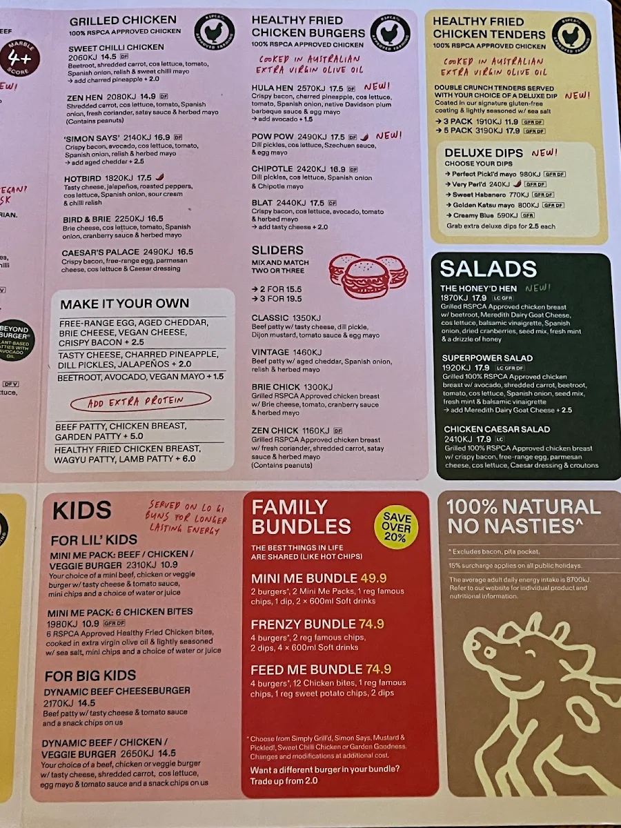 Menu, Grill'd Burgers - Miranda