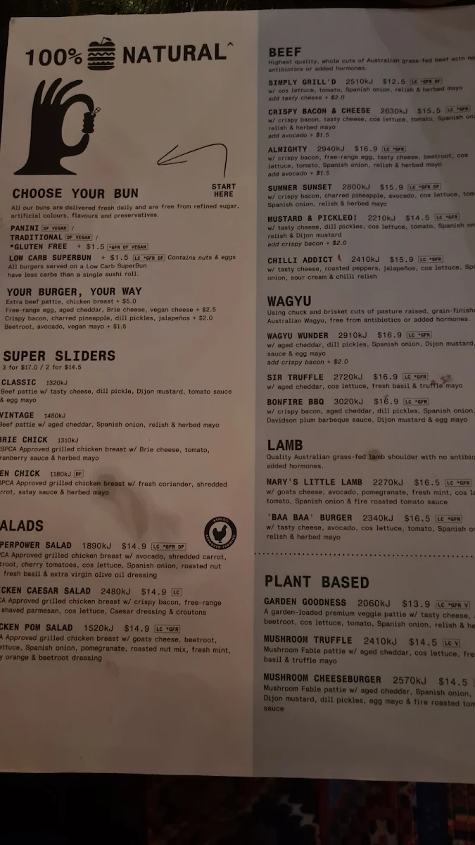 Menu, Grill'd Burgers - Miranda