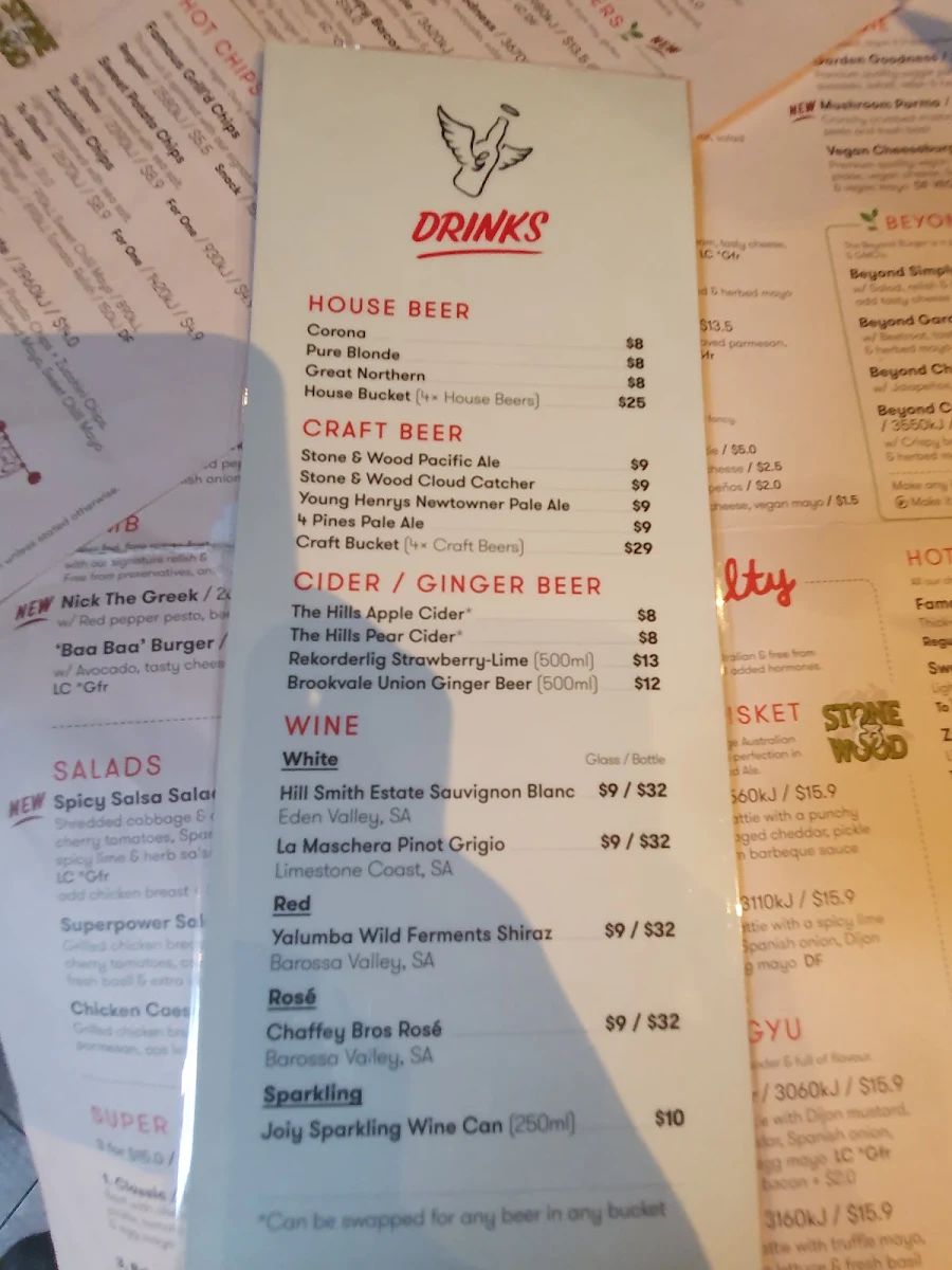 Menu, Grill'd Burgers - Miranda
