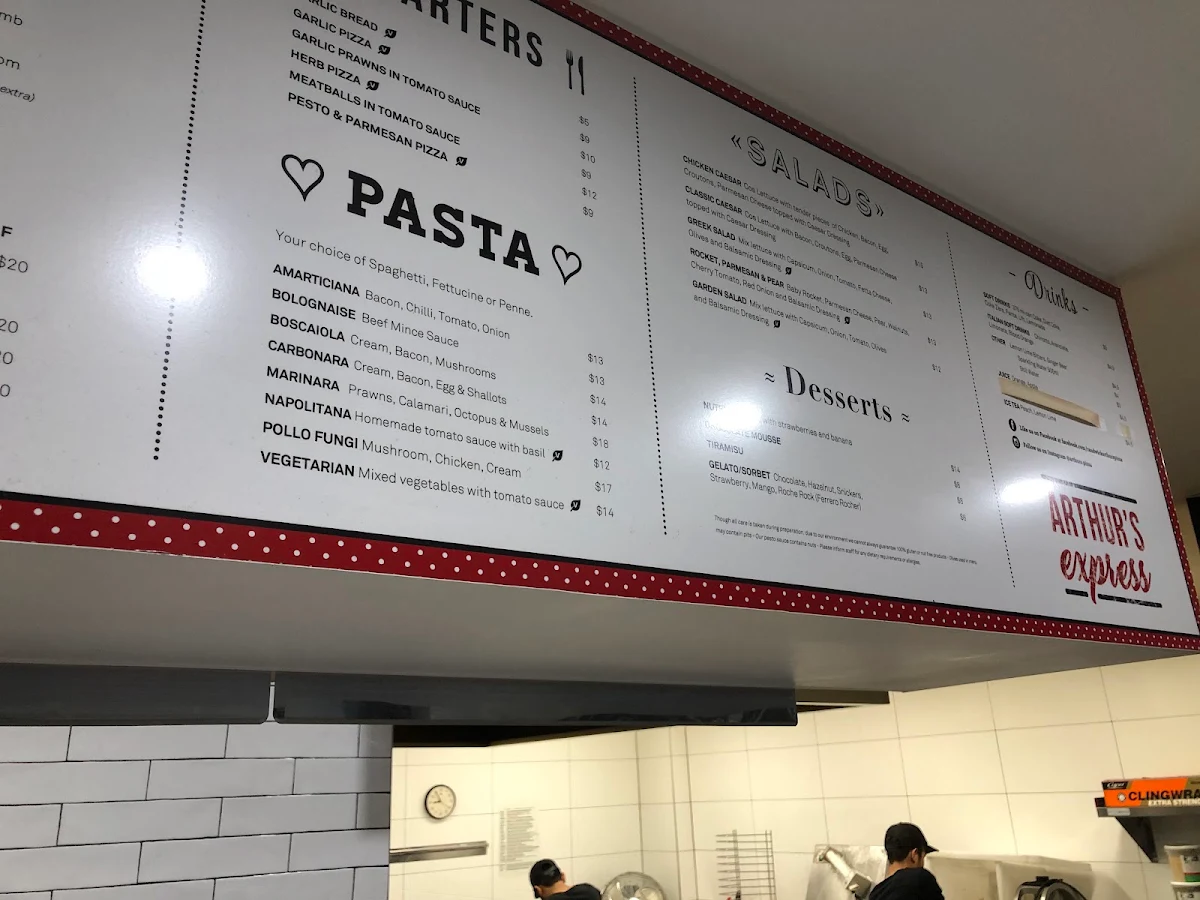 Menu, Arthur's Pizza Bexley