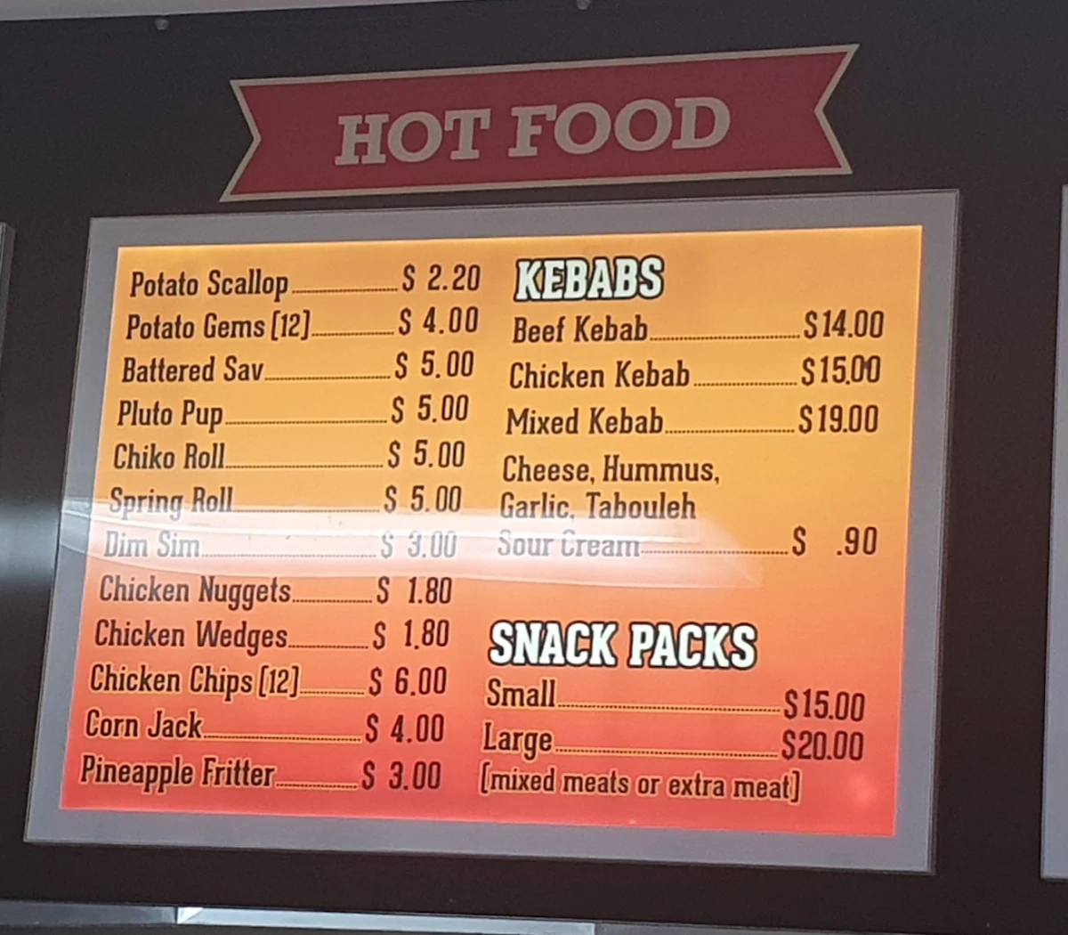 Menu, Park View Takeaway
