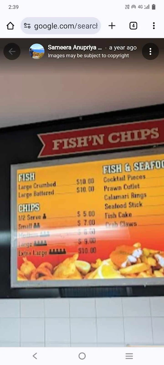 Menu, Park View Takeaway