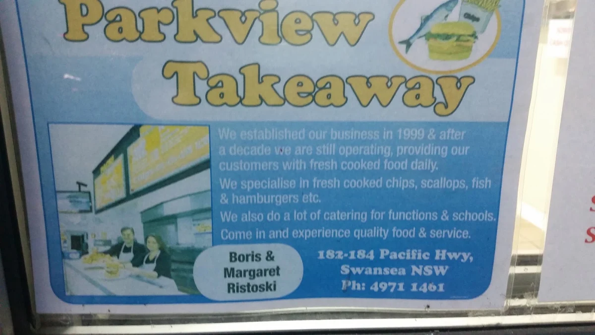 Menu, Park View Takeaway