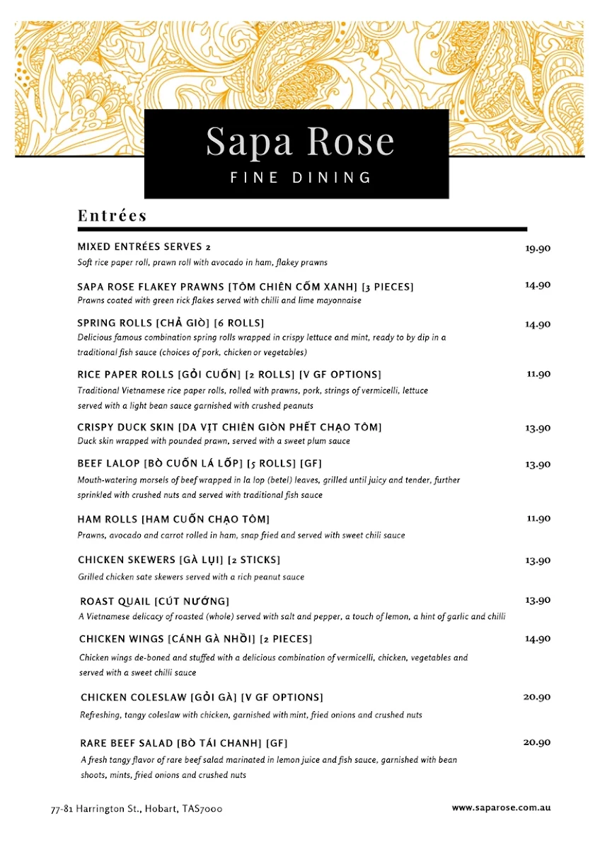 Menu, Sapa Rose