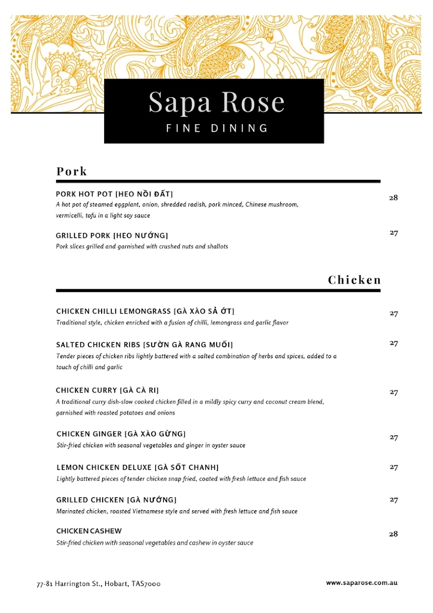 Menu, Sapa Rose