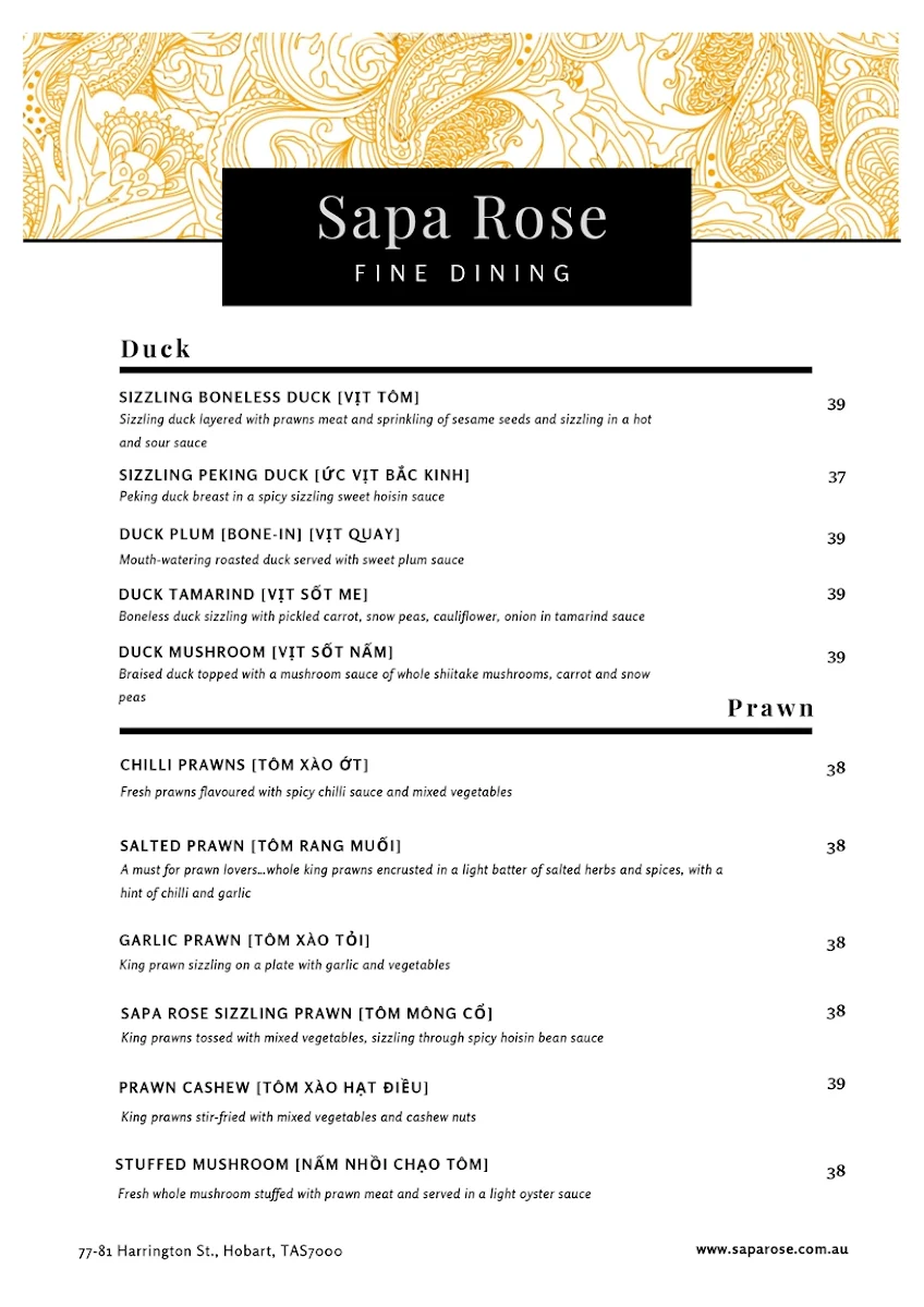 Menu, Sapa Rose