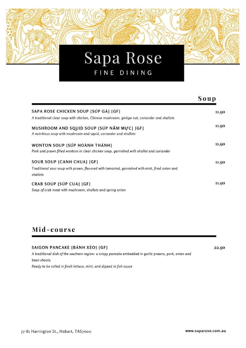 Menu, Sapa Rose