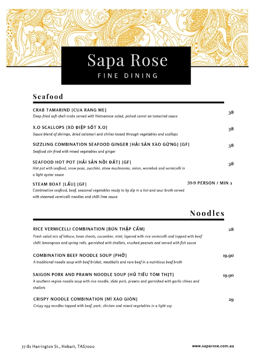 Menu, Sapa Rose