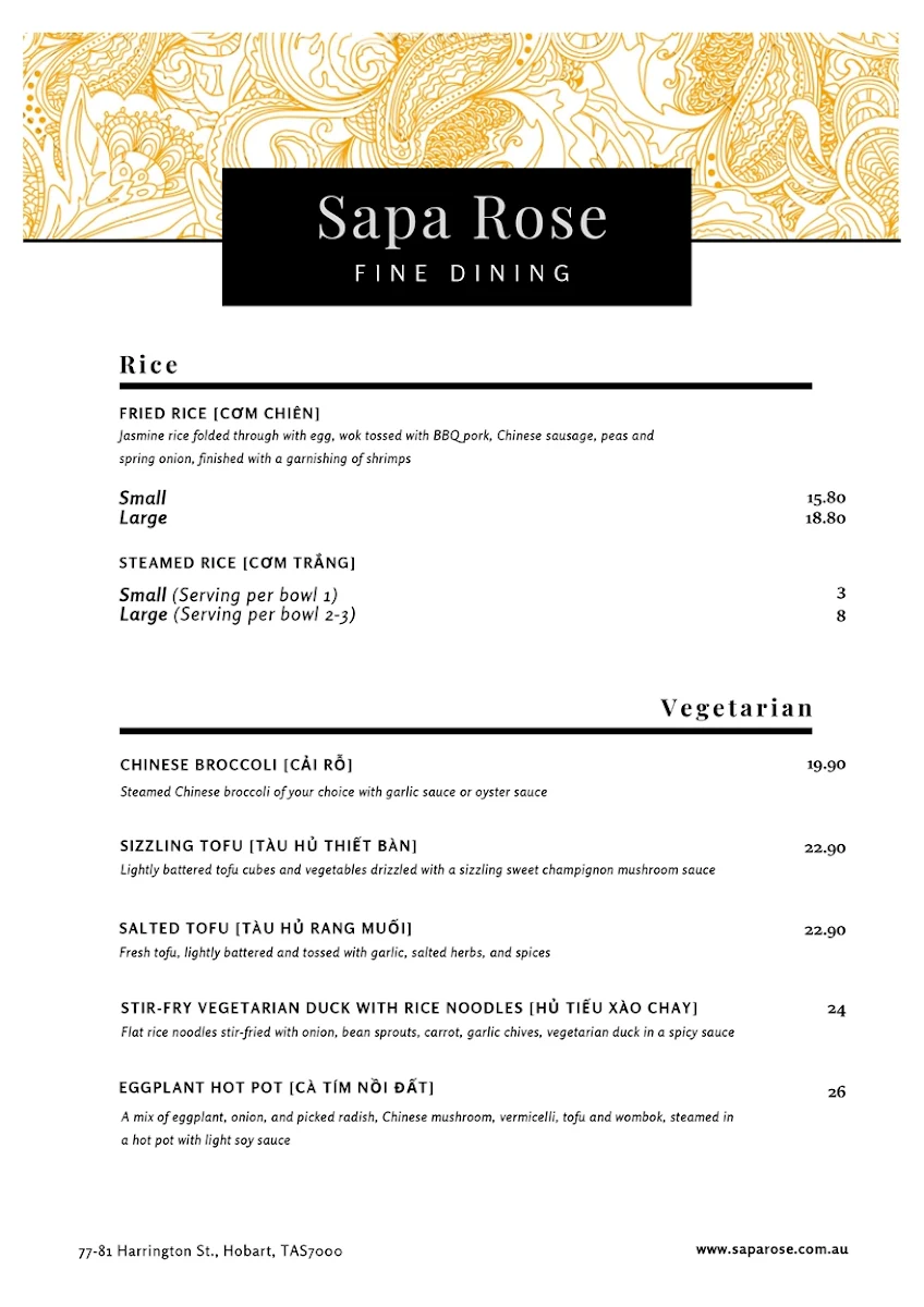 Menu, Sapa Rose