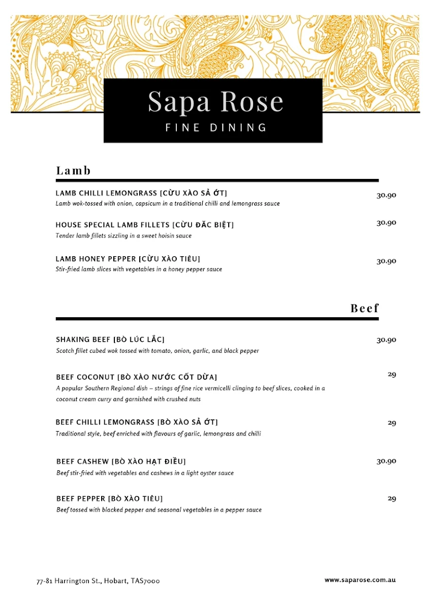 Menu, Sapa Rose