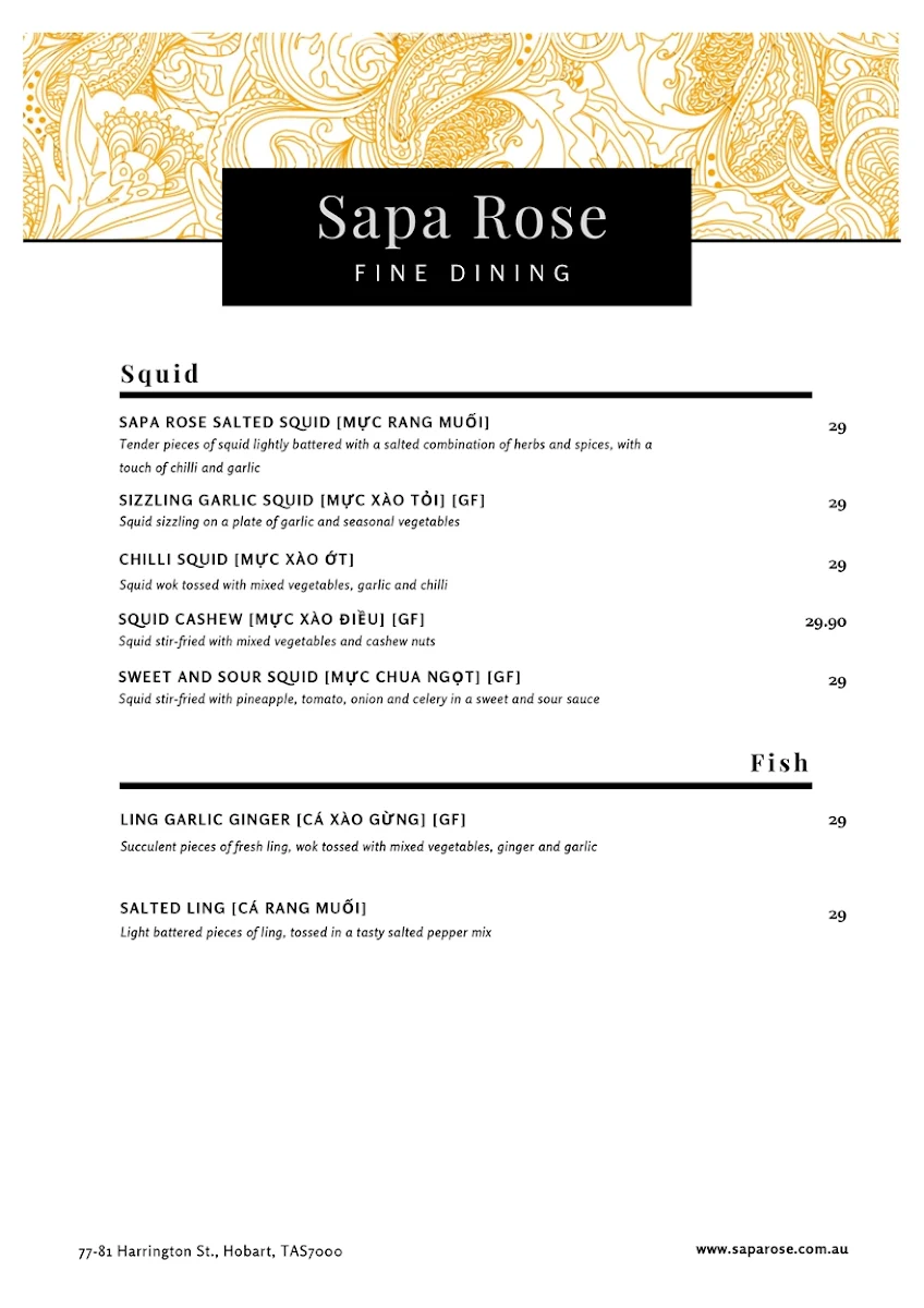 Menu, Sapa Rose
