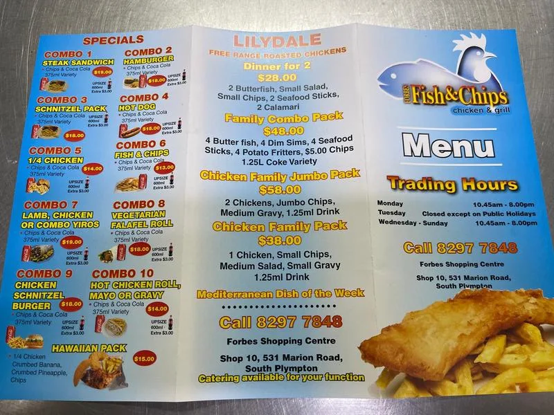 Menu, Forbes Fish and Chips Shop