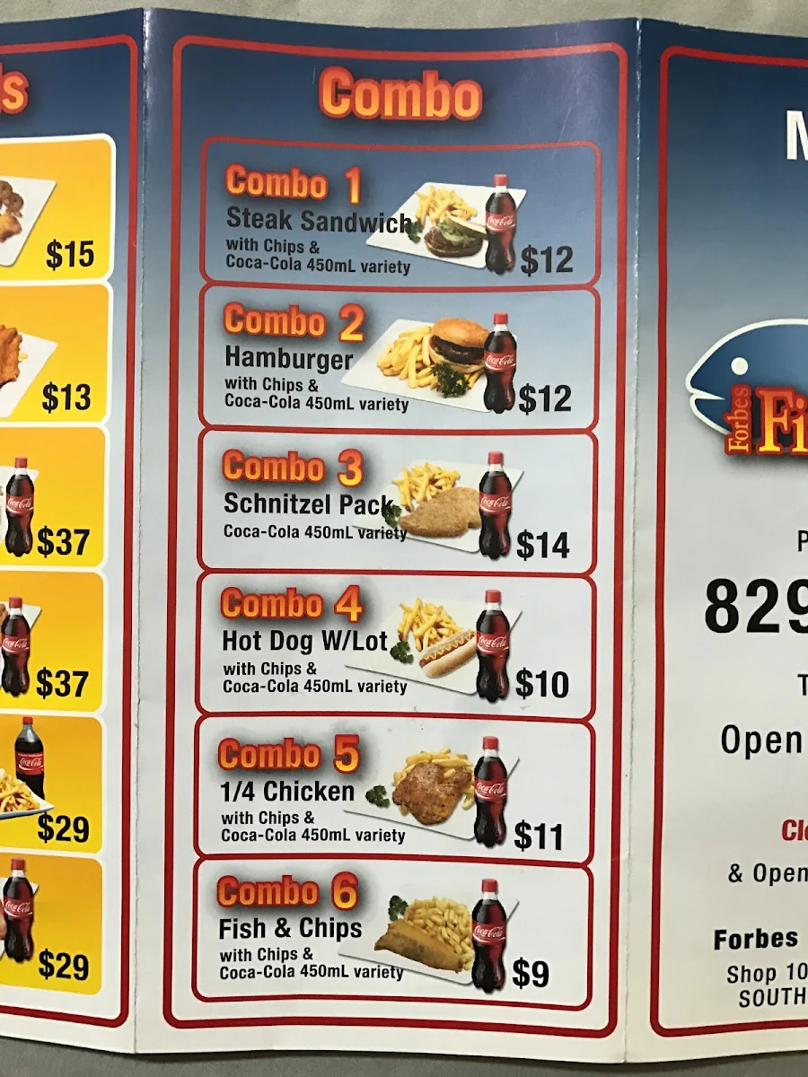 Menu, Forbes Fish and Chips Shop