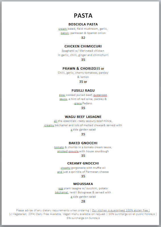 Menu, Meantime On Beaumont