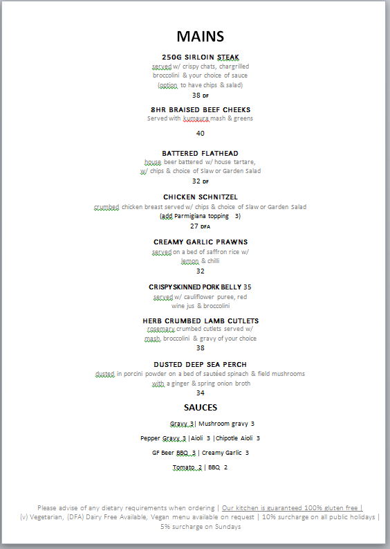 Menu, Meantime On Beaumont