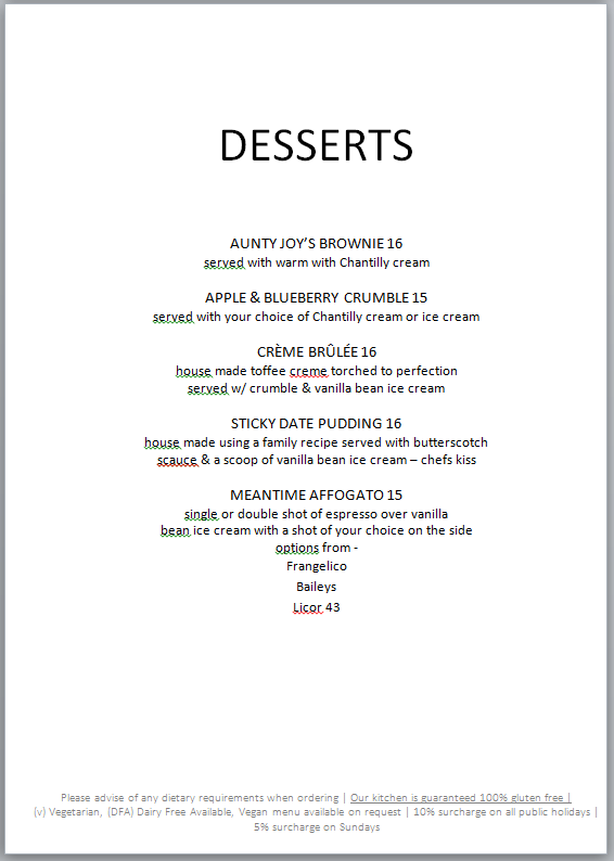 Menu, Meantime On Beaumont