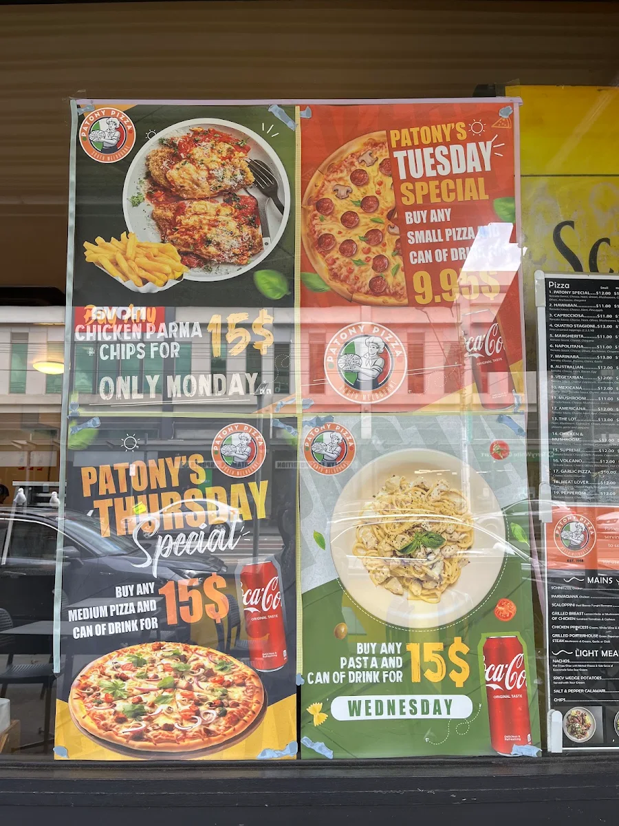 Menu, Patony Pizza