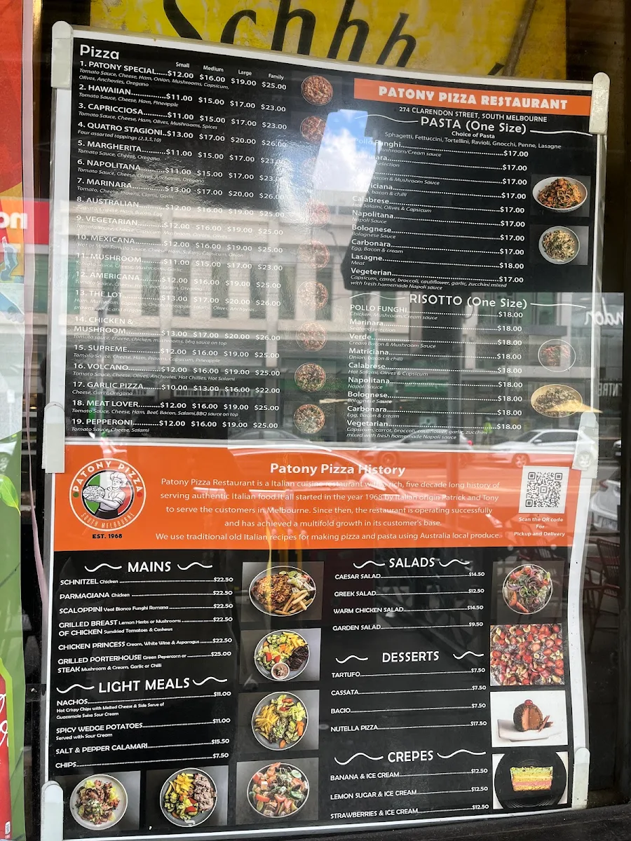 Menu, Patony Pizza