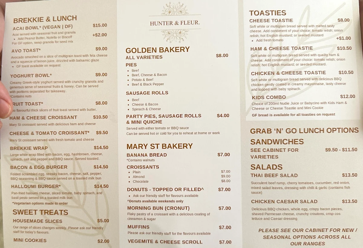 Menu, Hunter & Fleur