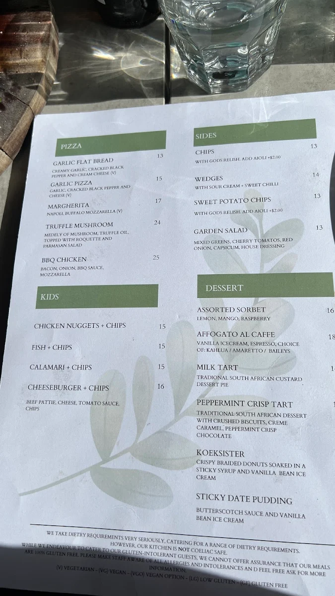 Menu, Gods Kitchen