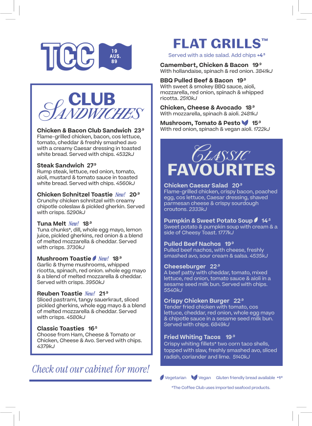 Menu, The Coffee Club - Rumba Caloundra