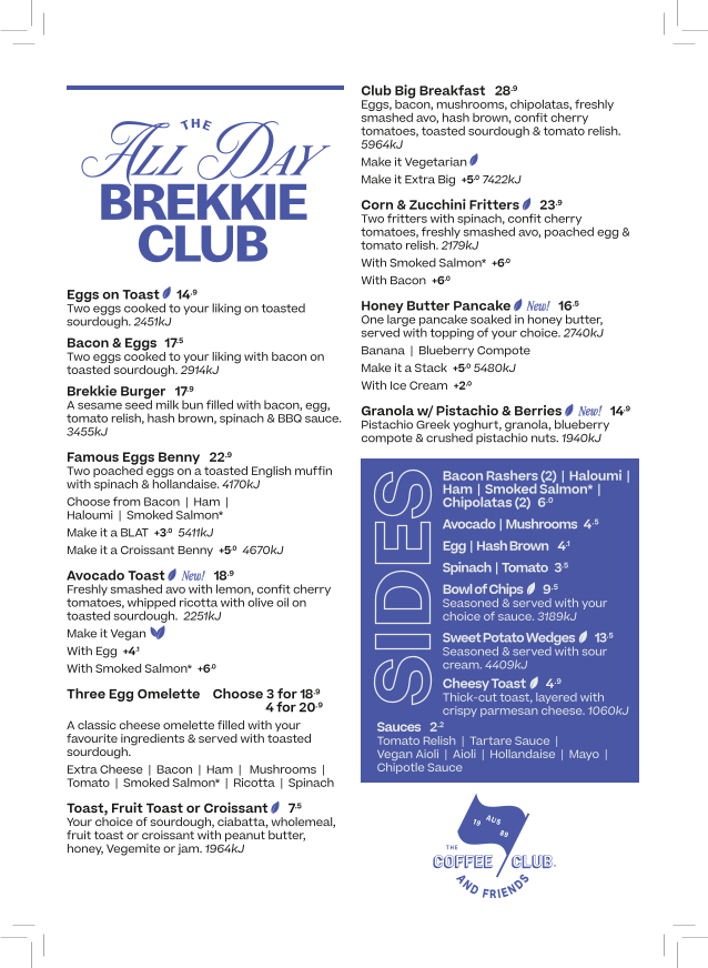Menu, The Coffee Club - Rumba Caloundra