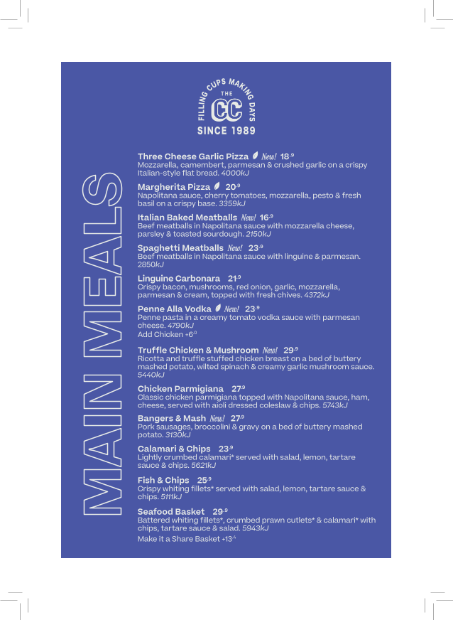 Menu, The Coffee Club - Rumba Caloundra