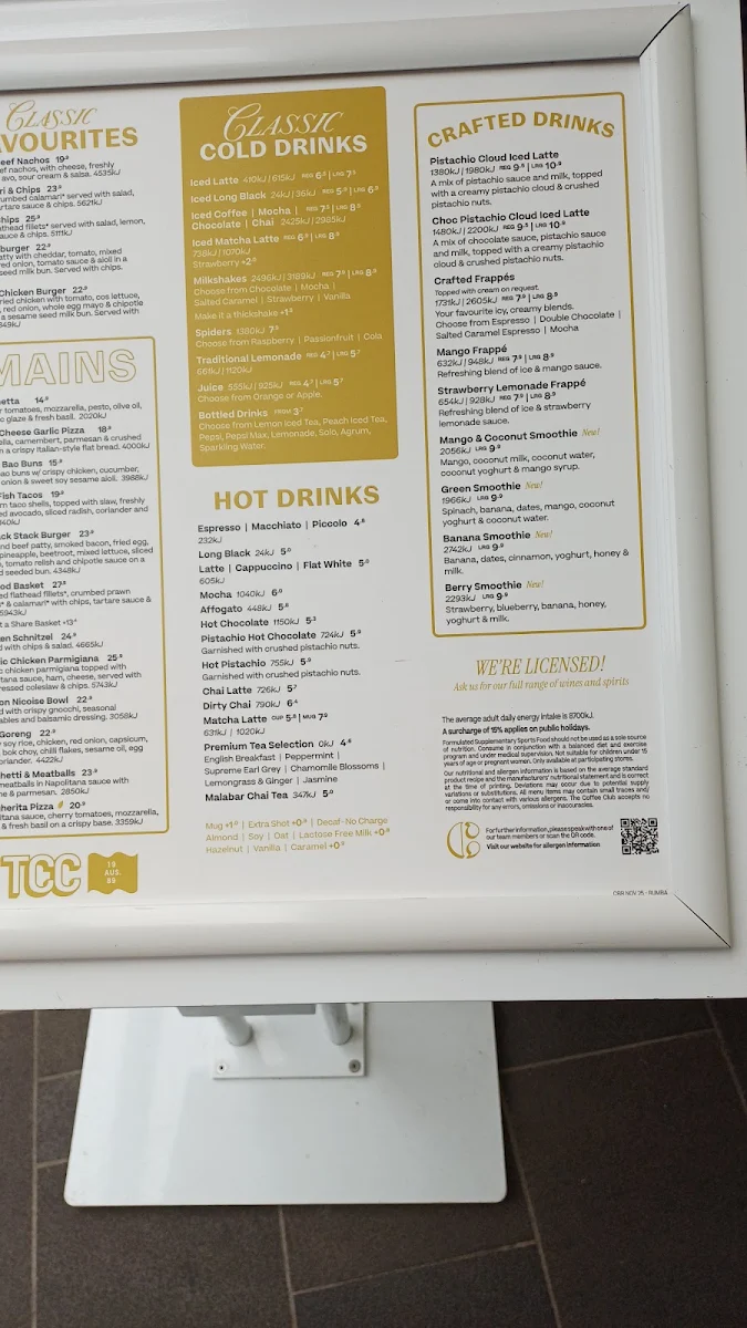 Menu, The Coffee Club - Rumba Caloundra