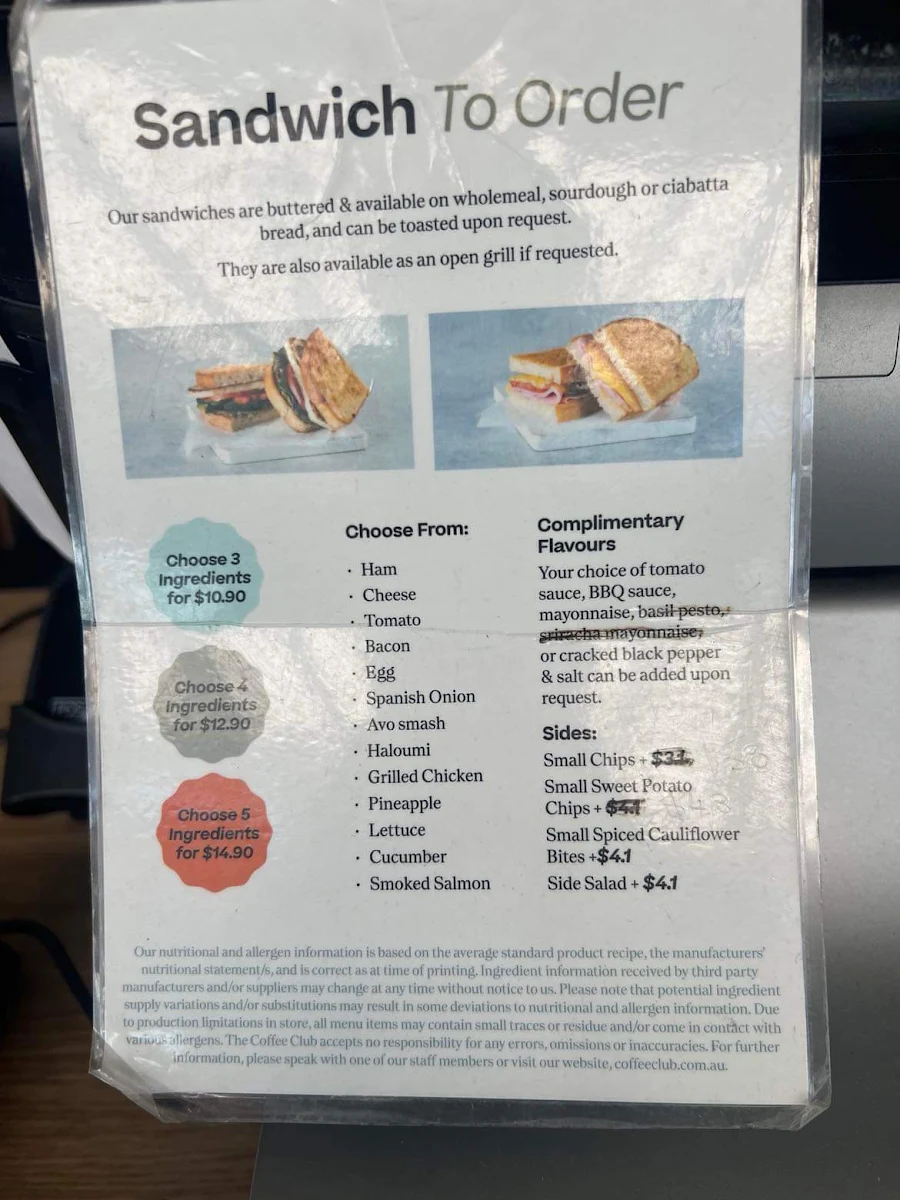 Menu, The Coffee Club - Rumba Caloundra