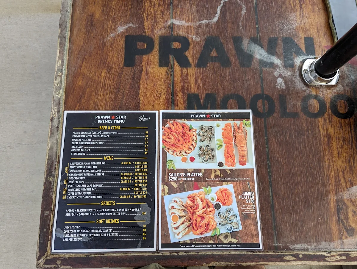 Menu, Prawn Star Mooloolaba