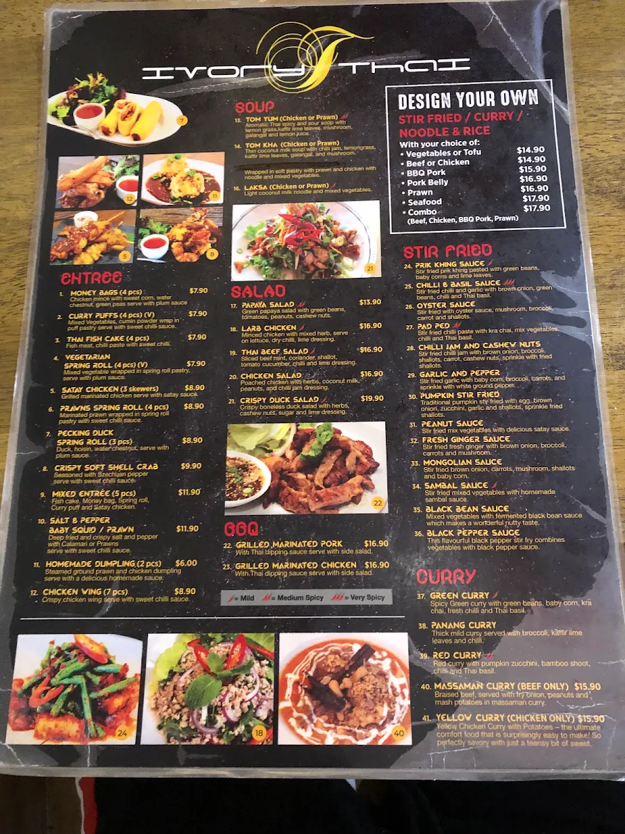 Menu, Ivory Thai Crows Nest