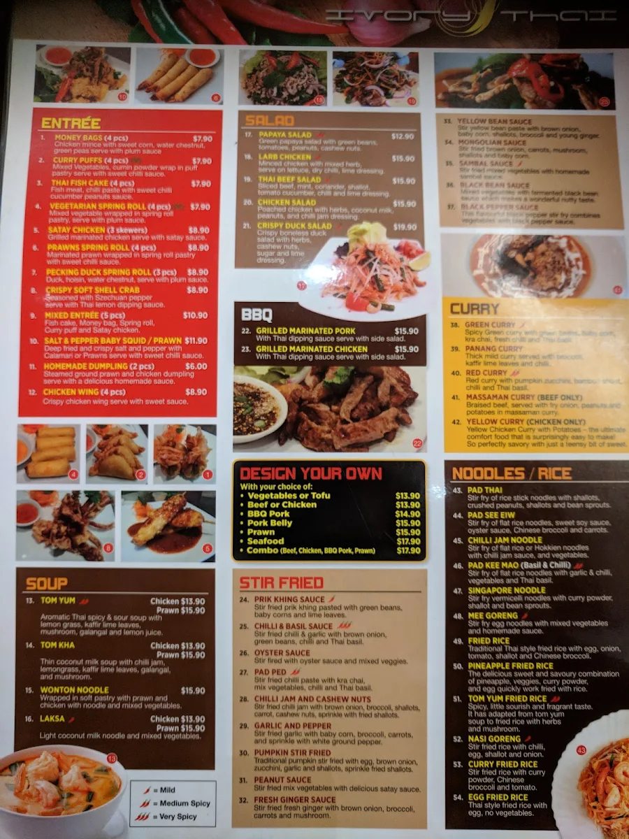 Menu, Ivory Thai Crows Nest