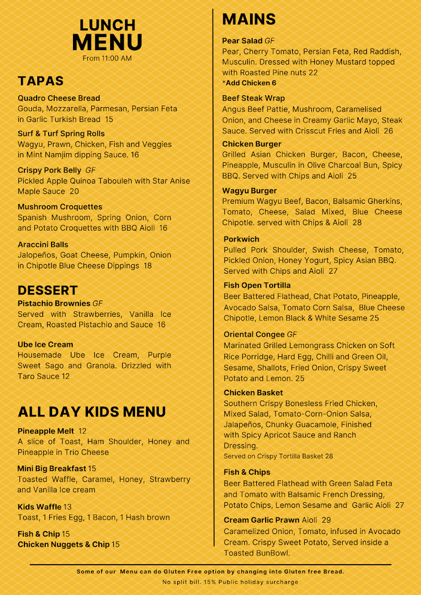 Menu, Rise & Set Restaurant Cafe