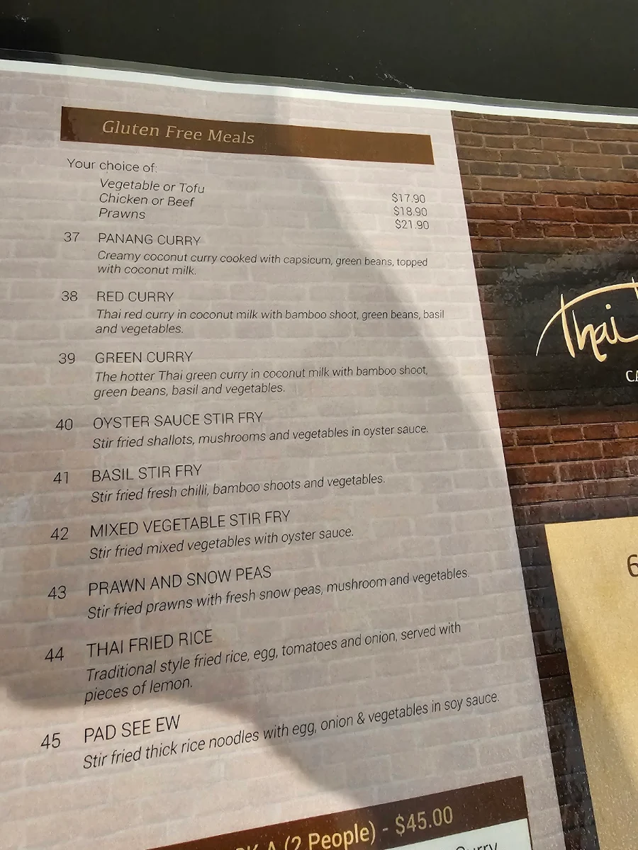 Menu, Thai Home - Agnes Water
