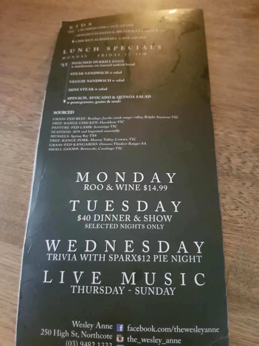 Menu, Wesley Anne