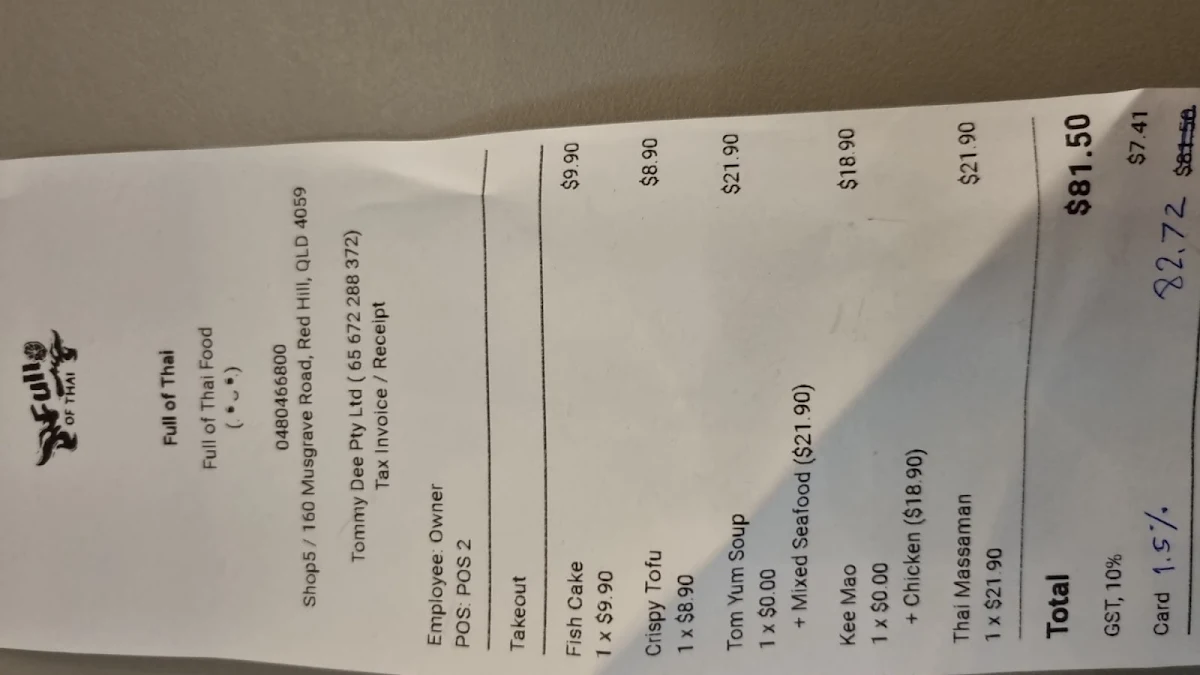 Menu, Full of Thai