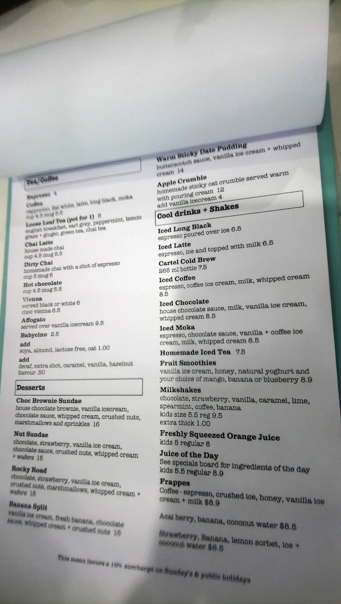 Menu, The Fannie Bay Coolspot