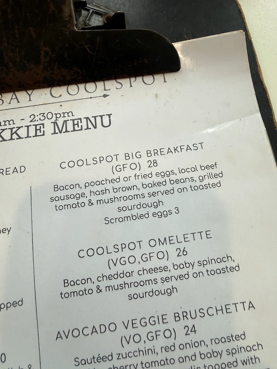 Menu, The Fannie Bay Coolspot