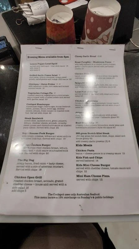 Menu, The Fannie Bay Coolspot