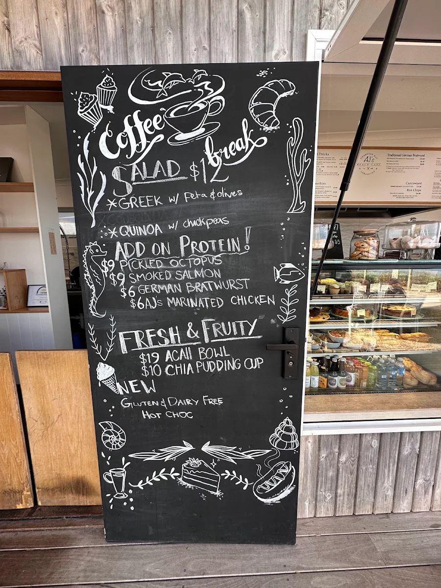 Menu, AJ's Beach Cafe