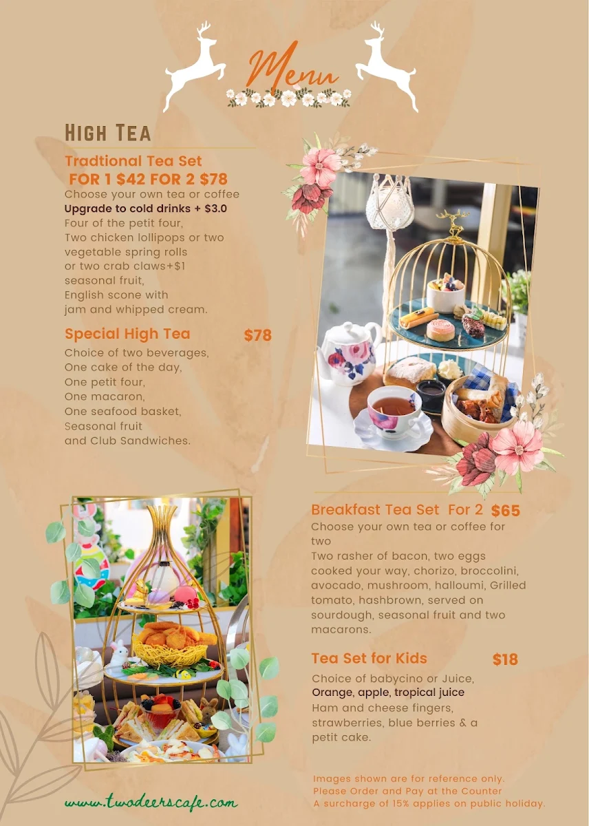 Menu, Two Deers cafe