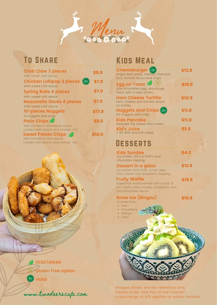 Menu, Two Deers cafe