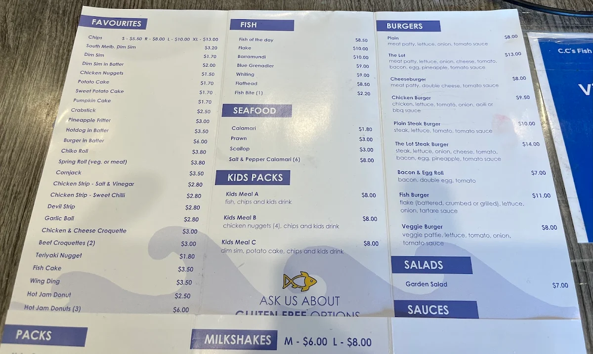 Menu, Fortuna Fish and Chips