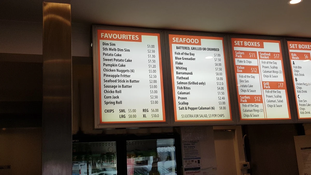 Menu, Fortuna Fish and Chips