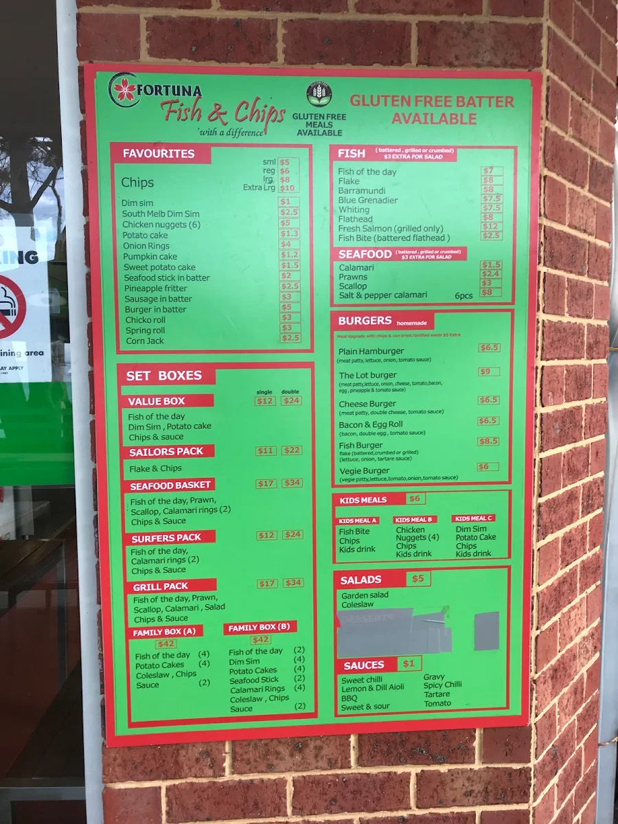 Menu, Fortuna Fish and Chips
