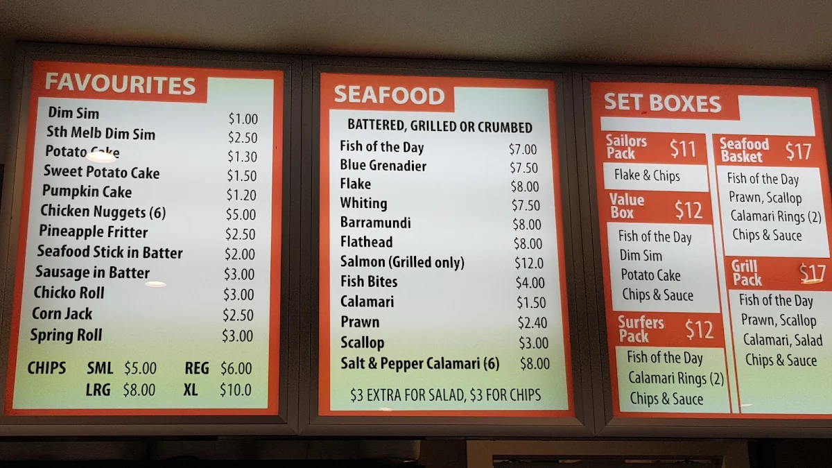 Menu, Fortuna Fish and Chips
