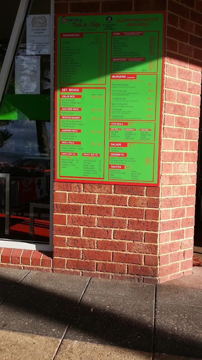 Menu, Fortuna Fish and Chips